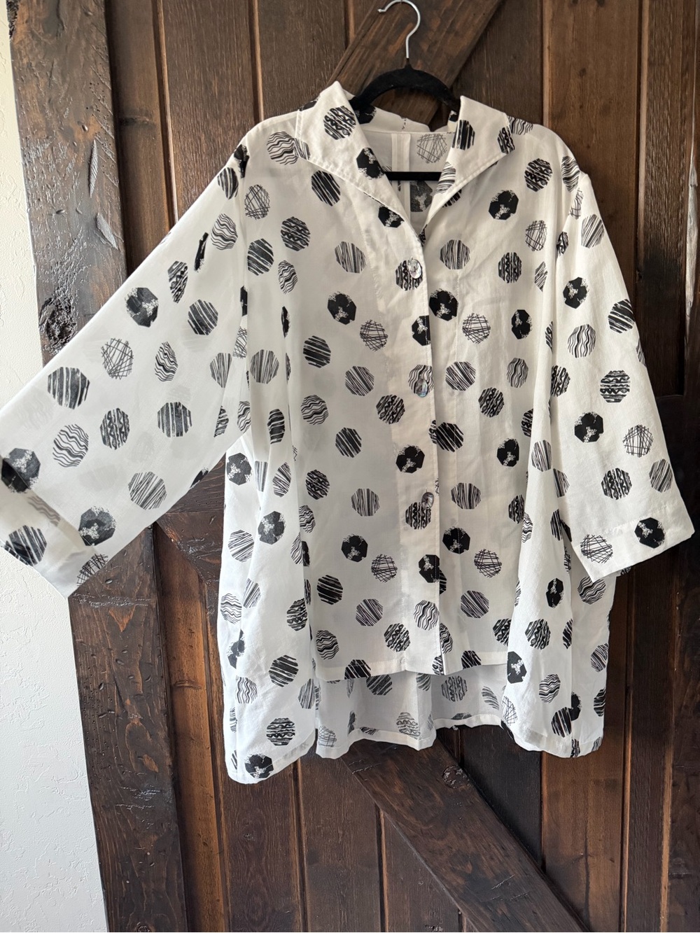 Fridaze 100% Linen Abstract Geometric Print Button Front Shirt 2X Pockets
